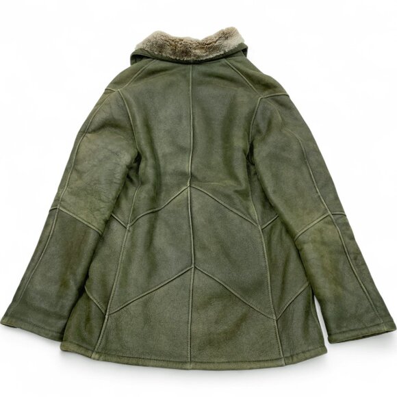 Wolff  Canada Shearling Sheepskin Olive Green Leather Fur Coat Jacket Women's L - Picture 5 of 12